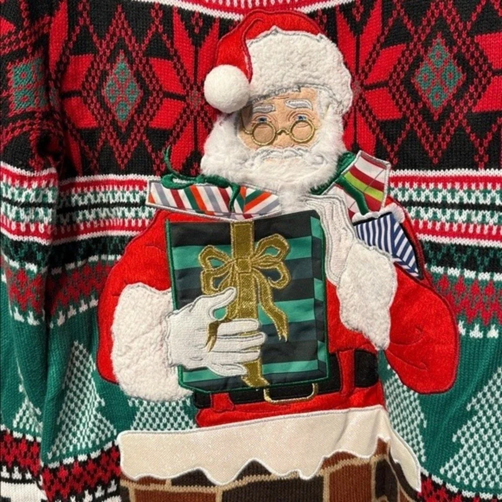Holiday Time Ugly Christmas Sweater Santa Claus Gift‎ Chimney Fair Isle Size S